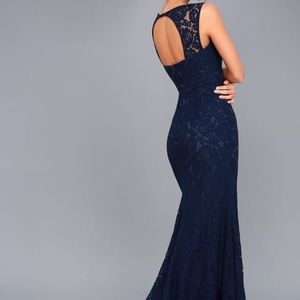 Navy Blue Lace Formal Dress